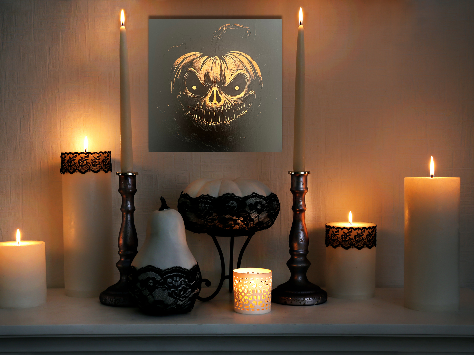 Peinture sur toile gravée pour les fêtes d'octobre - Orange et noire