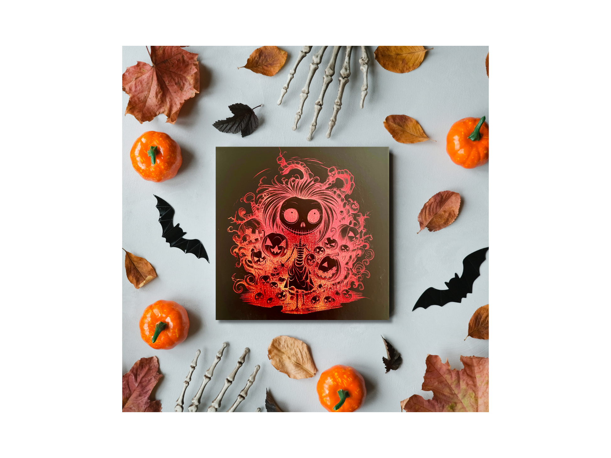 Toile peinte artisanale façon Burton noire et rouge feu