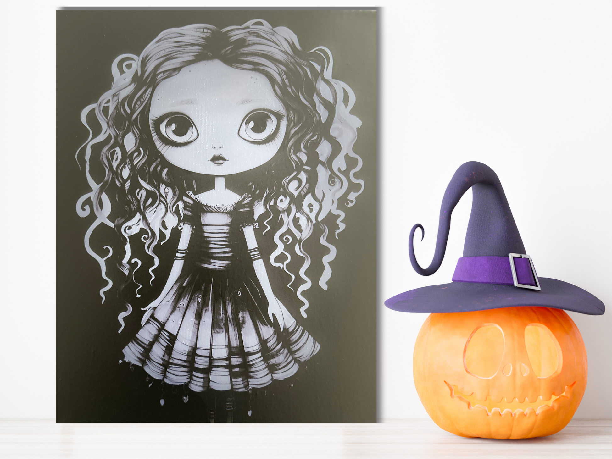 Halloween arrive ! décoration artisanale peinte noire et violette
